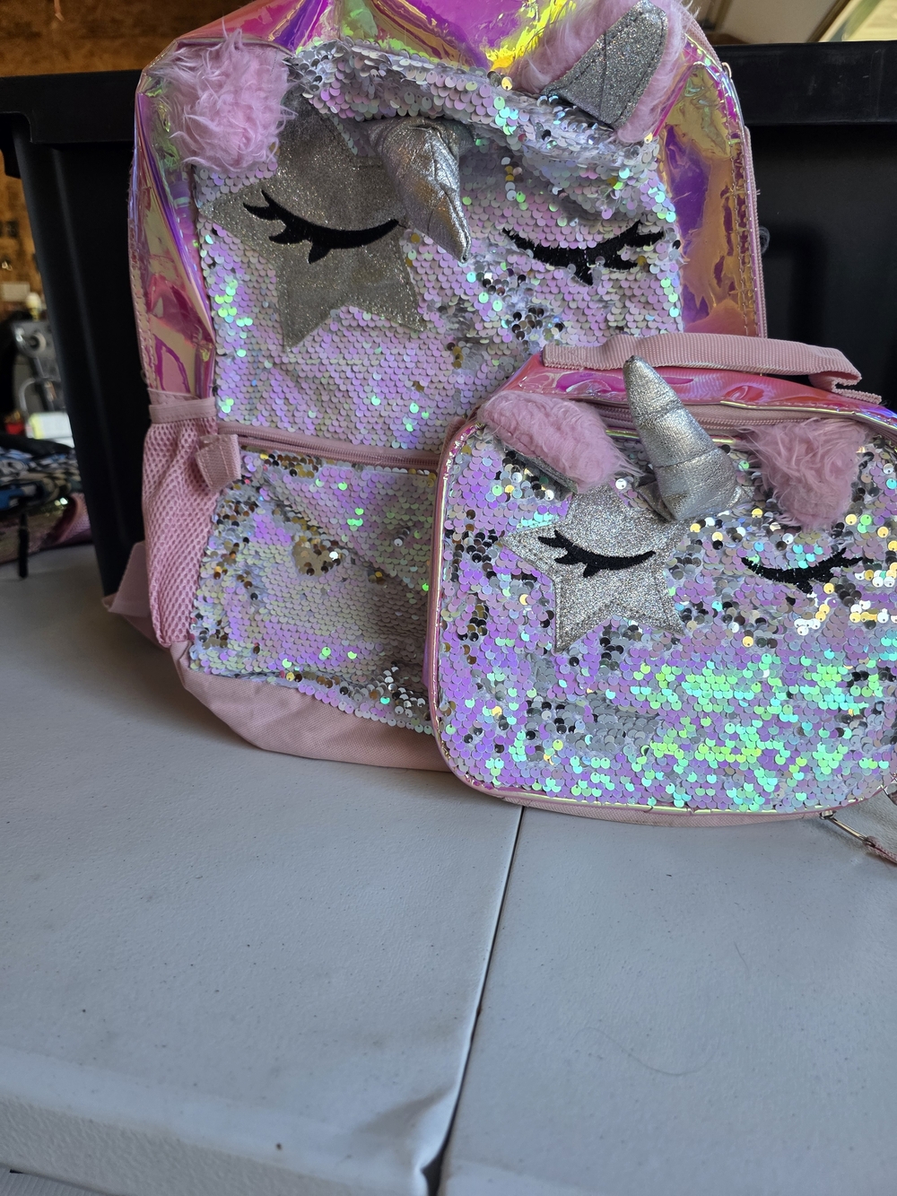 Kids Unicorn Sequin Backpack and Lunch Bag Set - Pink